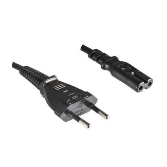 DINIC Stromkabel mit geradem C7 Stecker und geradem Netzstecker - 2x 0,75mm² - LSZH / schwarz - 1,8 m