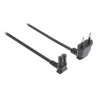 Nedis C7 (rechtwinklig oben/unten) - CEE 7/16 (rechtwinklig oben/unten) Stromkabel - 2x 0,75mm² / schwarz - 2 Meter