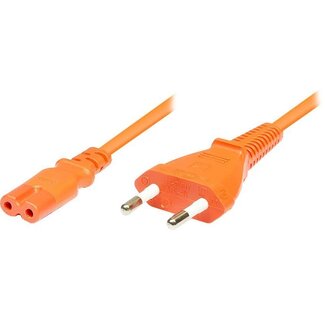 DINIC Stromkabel mit geradem C7 Stecker und geradem Netzstecker - 2x 0,75mm² / Orange - 1,8 Meter