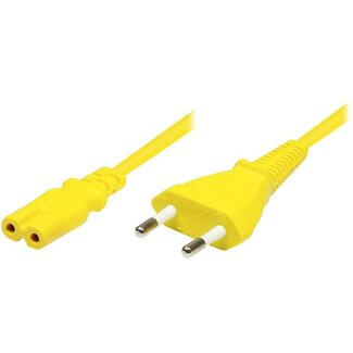 DINIC Stromkabel mit geradem C7 Stecker und geradem Netzstecker - 2x 0,75mm² / gelb - 1,8 m