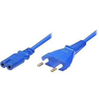 DINIC Stromkabel mit geradem C7-Stecker und geradem Netzstecker - 2x 0,75mm² - Blau - 1,8 m