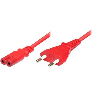 DINIC Stromkabel mit geradem C7 Stecker und geradem Netzstecker - 2x 0,75mm² / rot - 1,8 Meter