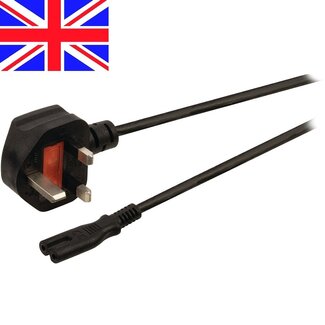 Cablexpert Stromkabel mit geradem C7 Stecker und gewinkeltem britischem (Typ G) Stecker - 2x 0,75mm² - Schwarz - 1,8 Meter