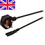Stromkabel mit geradem C7 Stecker und gewinkeltem britischem (Typ G) Stecker - 2x 0,75mm² - Schwarz - 1,8 Meter