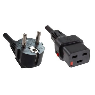 IEC LOCK IEC Lock Gerätekabel mit geradem C19 Stecker und Winkelschukostecker - 3x1,50mm² - Schwarz - 1,8 m