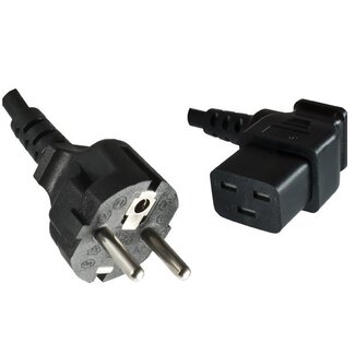 DINIC Gerätekabel mit winkeligem C19 Stecker und geradem Stecker - 3x1,00mm² / schwarz - 1,8 m