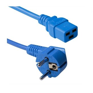 ACT Gerätekabel mit geradem C19-Stecker und Winkelschukostecker - 3x1,50mm² / blau - 0,50 m