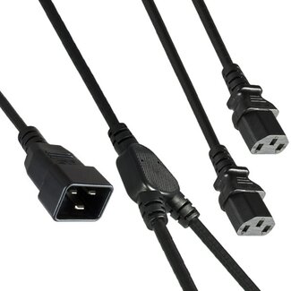 DINIC 2x C13-C20 Y-Stromkabel 1,20m + 2x 0,80m, 3x1,50mm², Schwarz, 2m