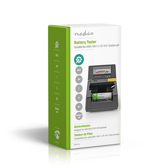 Nedis Batterietester für AA-, AAA-, C-, D-, 9V- und Knopfzellenbatterien