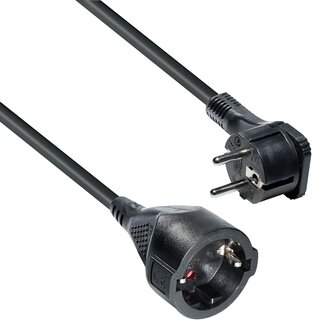 MaxTrack CEE 7/7 (flach/winklig) - CEE 7/3 (gerade) Verlängerungskabel - 3x1,5mm² / schwarz - 5 Meter