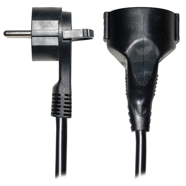 CEE 7/7 (flach/winklig) - CEE 7/3 (gerade) Verlängerungskabel - 3x1,5mm² / schwarz - 5 Meter