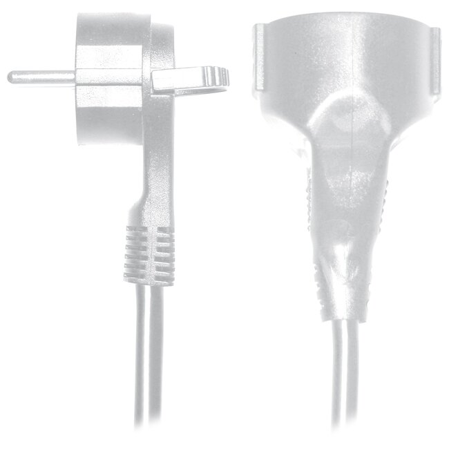 CEE 7/7 (flach/winklig) - CEE 7/3 (gerade) Verlängerungskabel - 3x 1,50mm² / weiß - 2 Meter