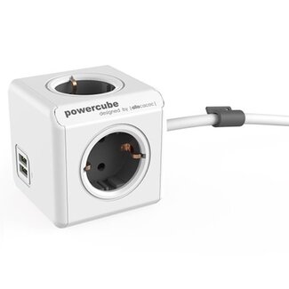 Allocacoc PowerCube Extended Steckdosenleiste 4-fach + 2x USB, Grau/Weiß, 1,5 m
