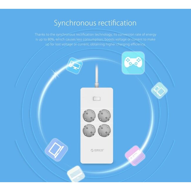 Orico Steckdosenleiste 4-fach mit 5 USB-Anschlüssen, weiß - 1,5 m
