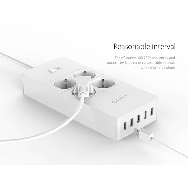 Orico Steckdosenleiste 4-fach mit 5 USB-Anschlüssen, weiß - 1,5 m