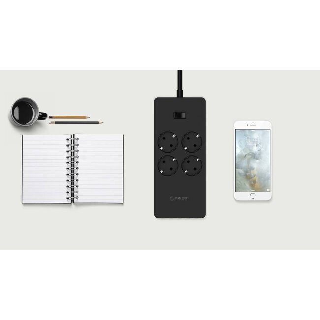 Orico Steckdosenleiste 4-fach mit 5 USB-Anschlüssen, schwarz - 1,5 m