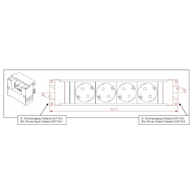 Bachmann Steckdosenleiste mit Wieland GST18® Installationsstecker, 4 Kontakte, Schwarz