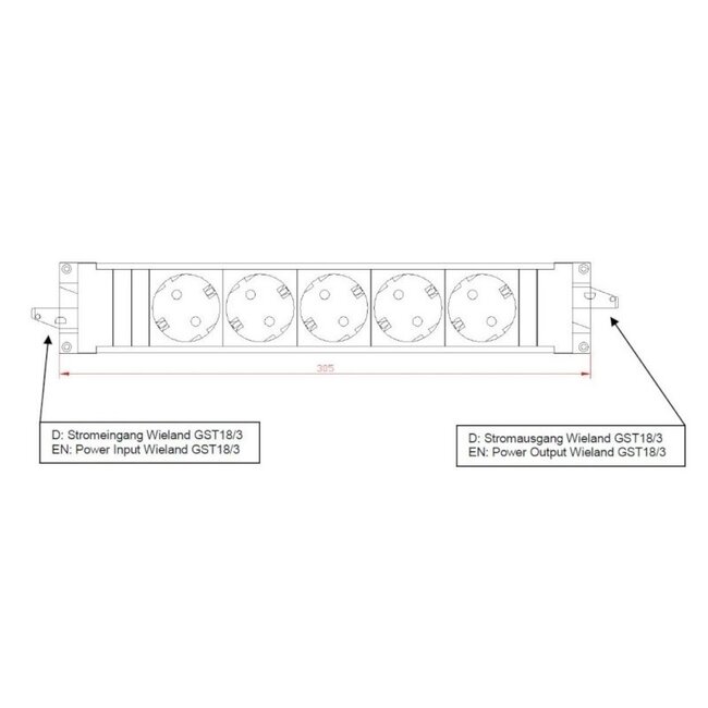 Bachmann Steckdosenleiste mit Wieland GST18® Installationsstecker, 5 Kontakte / Schwarz