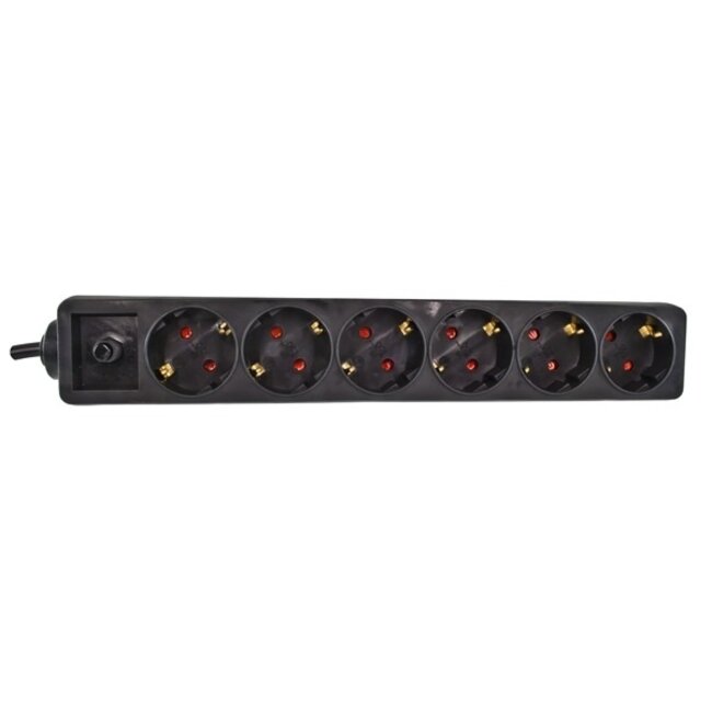 Steckdosenleiste mit IEC C14 Stecker und 6 CEE 7/3 Steckdosen - ohne Schalter, schwarz - 1,5 m