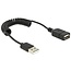 USB 2.0 Spiralkabel Verlängerung - USB zu USB - 0,60 m - Schwarz - bis 2A
