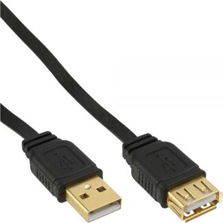 InLine USB 2.0 Flach Verlängerungskabel USB zu USB - 2 Meter, Schwarz, bis 1A