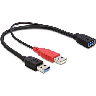 DeLOCK USB 3.0 Y-Adapter Kabel - USB zu USB - 2A - Schwarz - 0,30 m