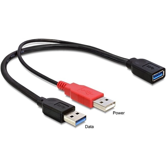 USB 3.0 Y-Adapter Kabel - USB zu USB - 2A - Schwarz - 0,30 m