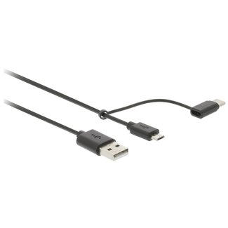 Nedis USB Micro B + USB-C auf USB-A Kombikabel - USB 2.0 - bis 2A / Schwarz - 1 Meter