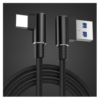 Dolphix Premium USB-C Winkel-Stecker zu USB-A Winkel-Stecker Schnellladekabel - USB 2.0 - bis 3A / Schwarz - 2 Meter