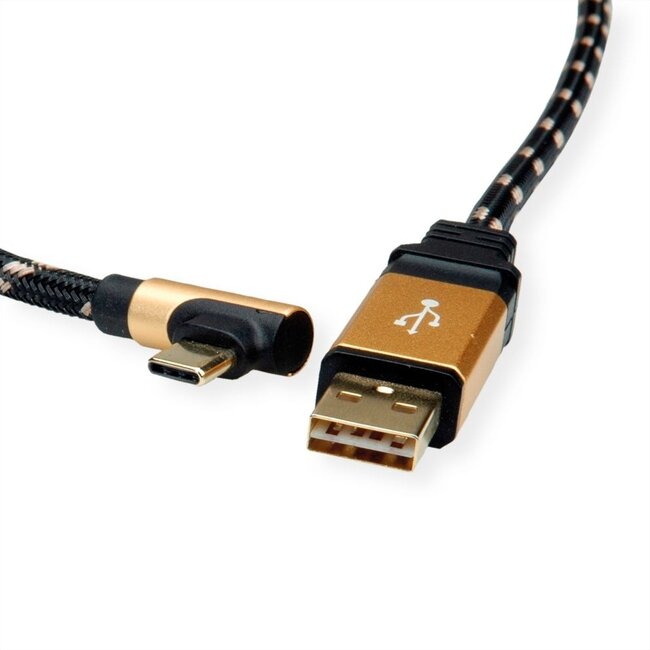 Roline USB-C Winkel auf Easy-USB-A Kabel - USB 2.0 - bis 2A - 3 Meter