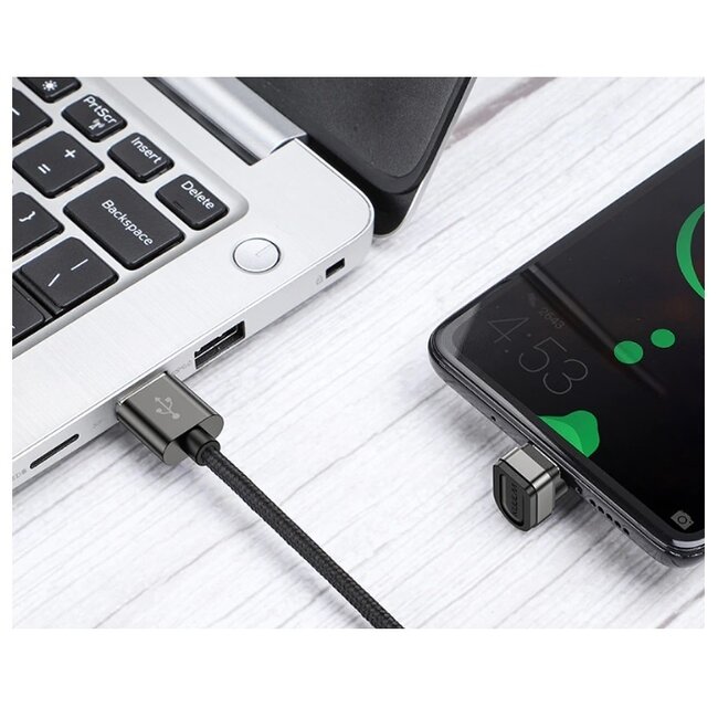 USB-C 180° Winkel auf USB-A Kabel - USB 2.0 - bis 2A / Schwarz - 1 Meter