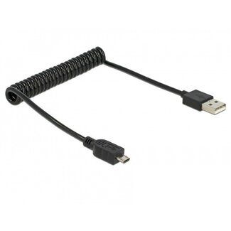 DeLOCK USB Micro B auf USB-A Spiralkabel - USB 2.0 - bis 2A / schwarz - 0,60 m
