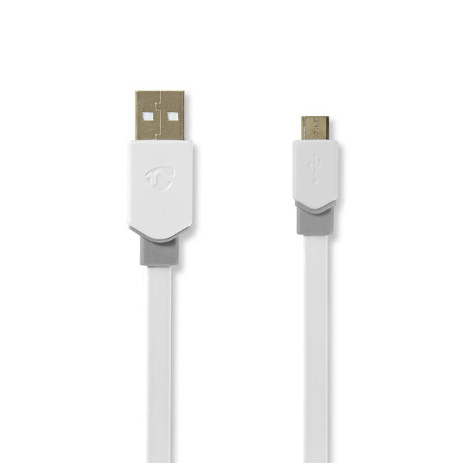 Nedis USB Micro B zu USB-A Flachkabel - USB 2.0 - bis 3A / Weiß - 1 Meter