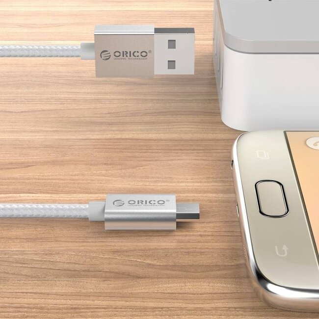 Orico USB Micro-B auf USB-A Kabel - USB 2.0 - bis 2A / Silber - 1 Meter