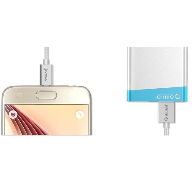 Orico USB Micro-B auf USB-A Kabel - USB 2.0 - bis 2A / Silber - 1 Meter