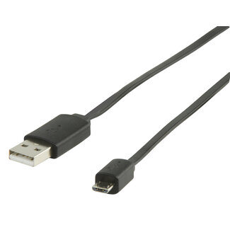 Nedis USB Micro B auf USB-A Flachkabel - USB 2.0 - bis 1A / Schwarz - 1 Meter
