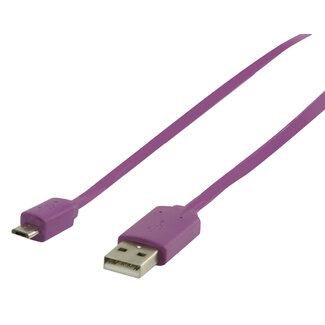 Nedis USB Micro B auf USB-A Flachkabel - USB 2.0 - bis 1A / Lila - 1 Meter