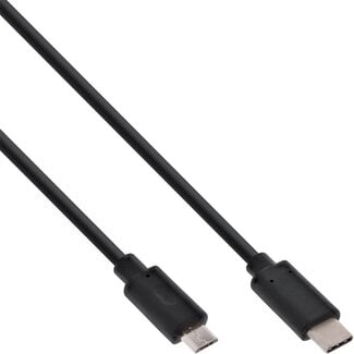 InLine USB Micro B auf USB-C Schnellladekabel - USB 2.0 - bis 3A / Schwarz - 0,50 m
