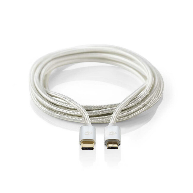 Nedis Premium USB Micro B auf USB-C Kabel - USB 2.0 - bis 2A / Aluminium - 2 Meter