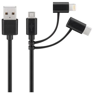 Nedis 8-Pin Lightning, Micro USB & USB-C auf USB-A Kombi-Kabel - USB 2.0 - bis 3A / Schwarz - 1 Meter