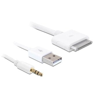 Dolphix 30-Pin Apple Dock auf 3,5mm Klinke + USB-A Kabel Weiß 1m