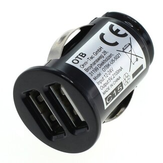 OTB USB Auto-Ladegerät mit 2 Anschlüssen - Smart IC - 2,1A / Schwarz