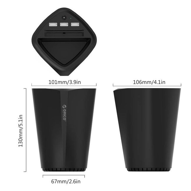 Orico 3-Port USB Auto-Ladegerät für Getränkehalter mit Kartenfach - Smart IC - 7,2A / Schwarz