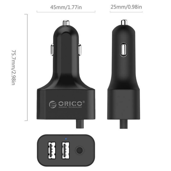 Orico 5-Port USB Auto-Ladegerät - Quick Charge 3.0 - Smart IC - 10,4A / Schwarz