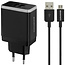Mobiparts USB-A Ladegerät mit 2 Ports und abnehmbarem USB Micro B Kabel - Smart IC - 2,4A / Schwarz - 1 Meter