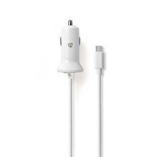 Nedis Nedis USB Micro B Auto-Ladegerät mit festem Kabel - 2,4A / Weiß - 1 Meter