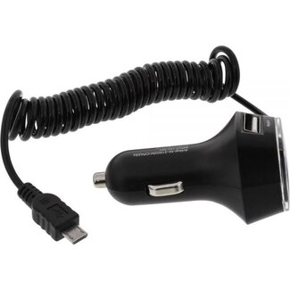 InLine USB-A Autoladegerät mit 2 Anschlüssen und festem USB Micro B Spiralkabel - 3,1A / Schwarz - 1 Meter