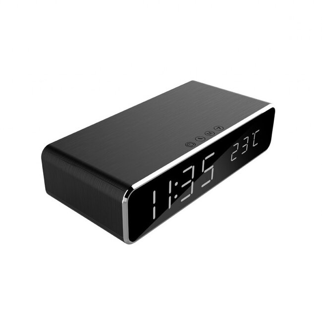 Digitale Wecker mit kabellosem Qi-Ladegerät - 1A / Schwarz