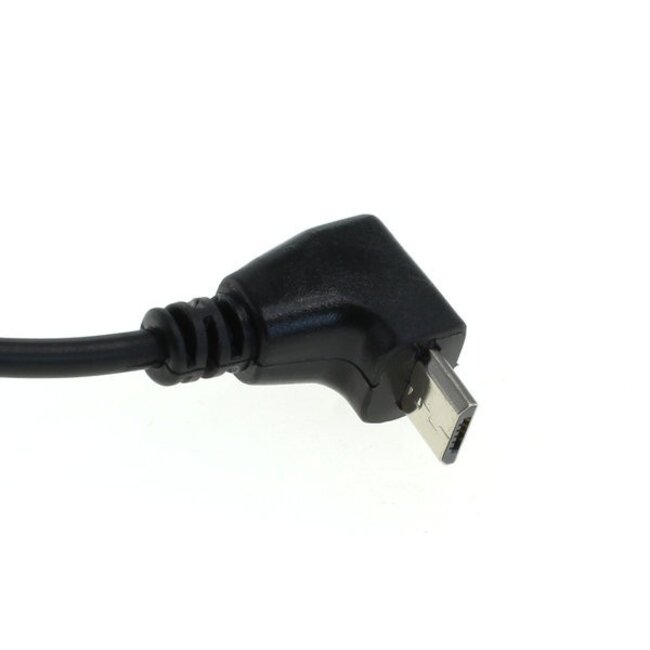 USB Micro B Auto-Ladegerät mit festem Kabel und abgewinkeltem Stecker (nach unten) - 1A / Schwarz - 1 Meter