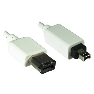 DINIC Premium FireWire 400 Kabel mit 4-Pin auf 6-Pin Anschluss / Weiß - 1 Meter